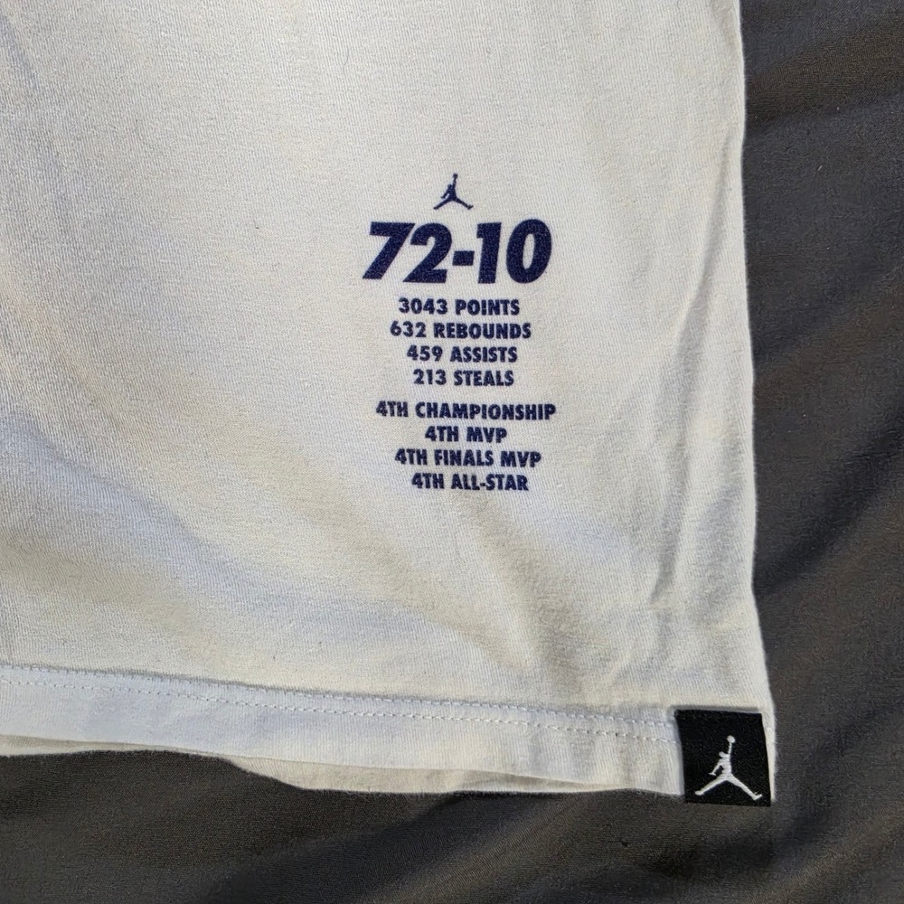 Nike Air Jordan Im Back 72-10 Regular Season Stats Graphic T-Shirt White XL - Picture 3 of 8